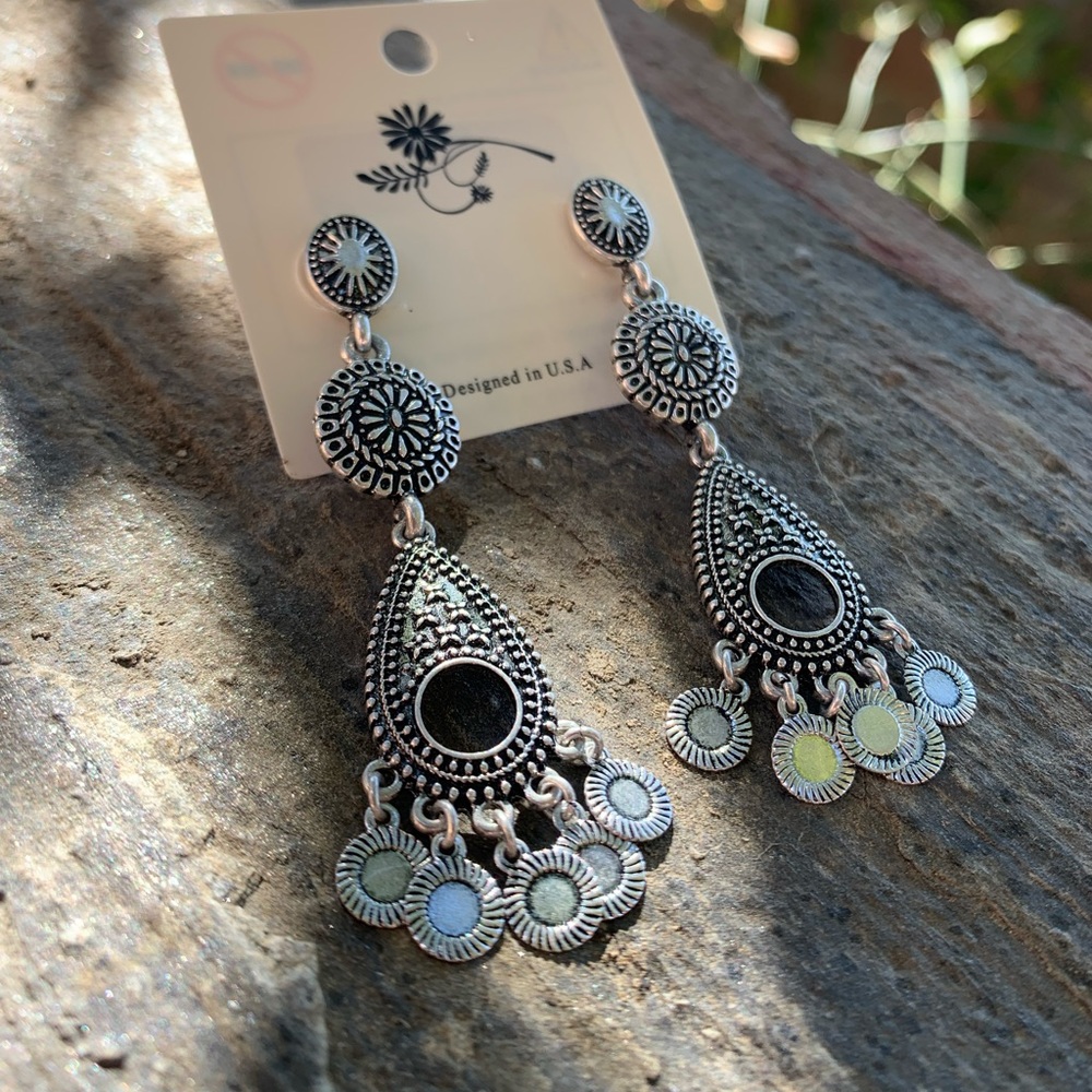 Summer Sale-Bohemian Triple Tiered Burnished Silver Earrings